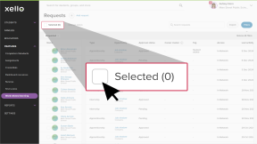 Requests page with the "Selected (0)" button highlighted with a cursor. Clicking the selected button will bulk select the entire list of students
